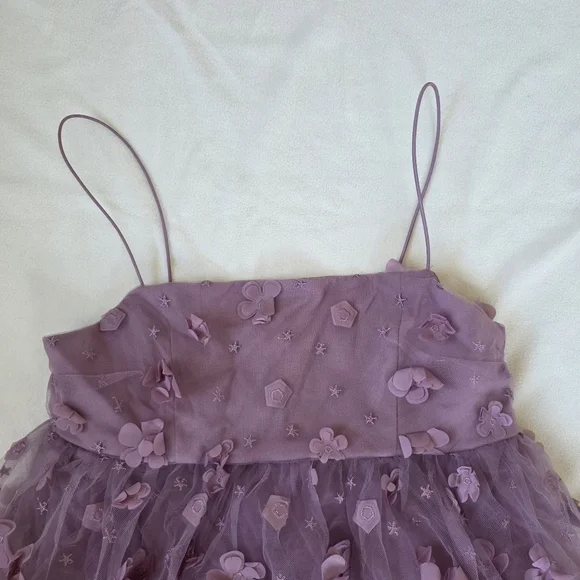 Trixxi Lavender 3D Floral Appliqué Tulle Babydoll Top - Picture 5 of 10